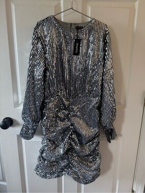 Boohoo Silver Sequin Party Dress